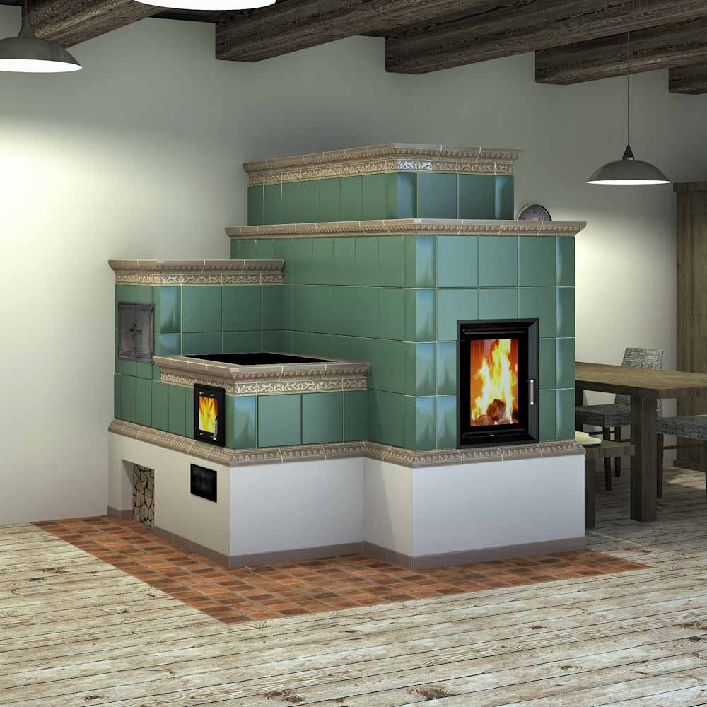 Kachlová kamna se sporákem